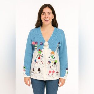 Vtg 90s bright beaded n sequined snowman cardigan